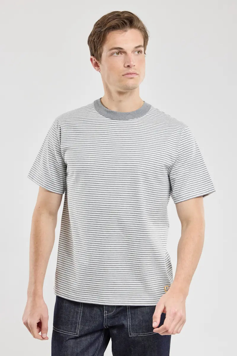 Armor Lux Heritage Striped T-Shirt in Misty Grey & Milk