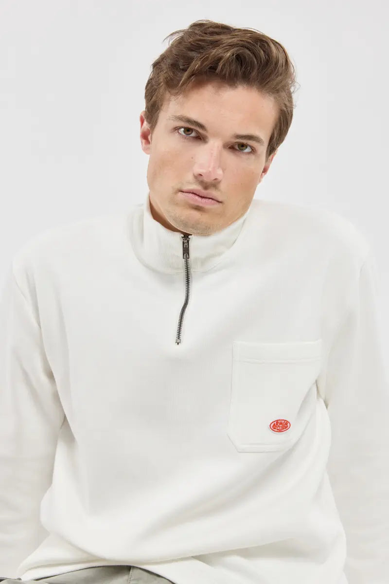 Armor Lux Heritage Cotton 1/2 Zip in Milk