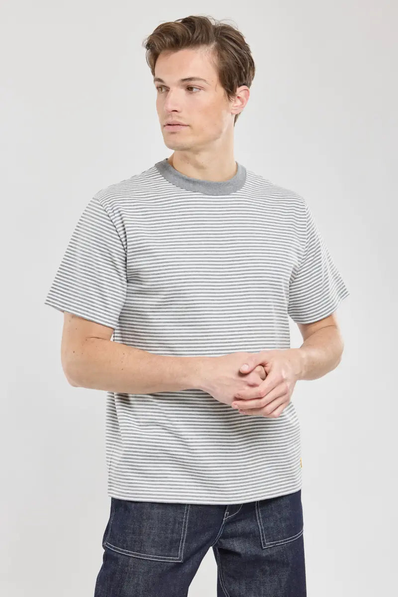 Armor Lux Heritage Striped T-Shirt in Misty Grey & Milk