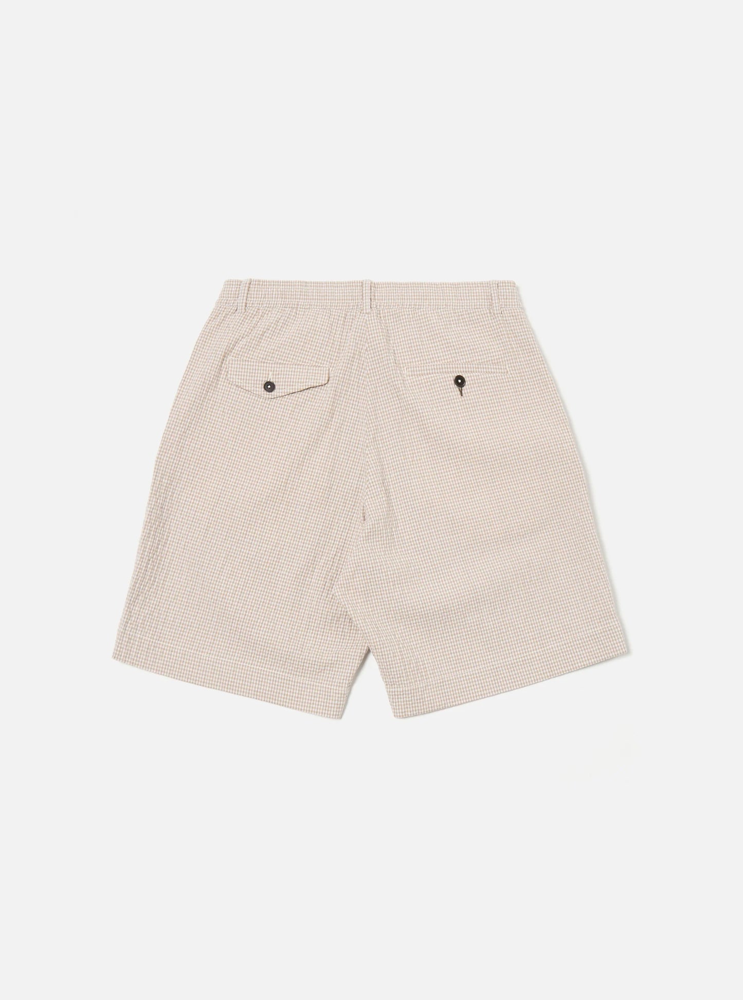 Universal Works Pleated Track Short in Ecru/Sand Ospina Check Cotton