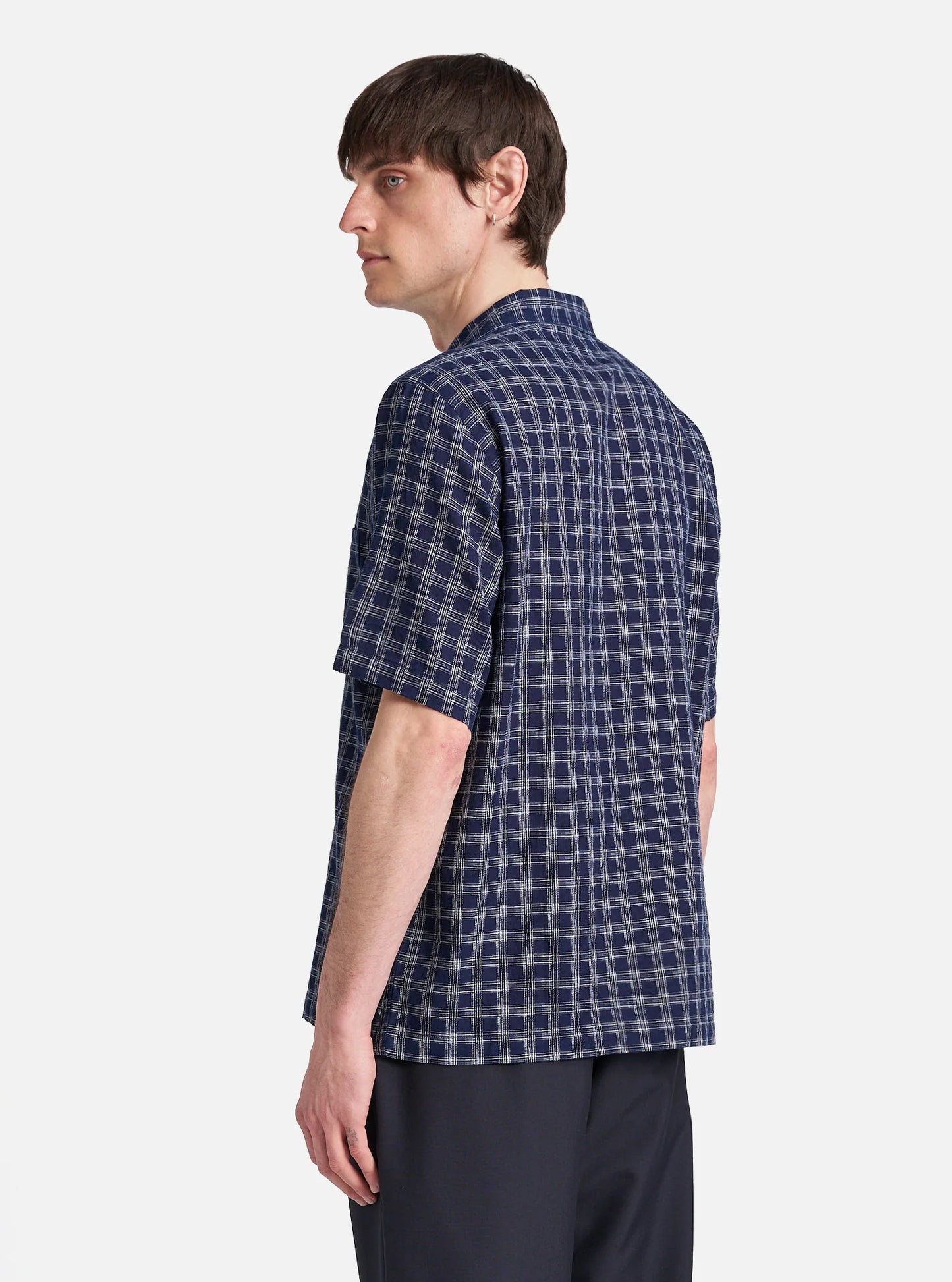 Universal Works Sal Road Shirt in Indigo Indigo Cotton Check