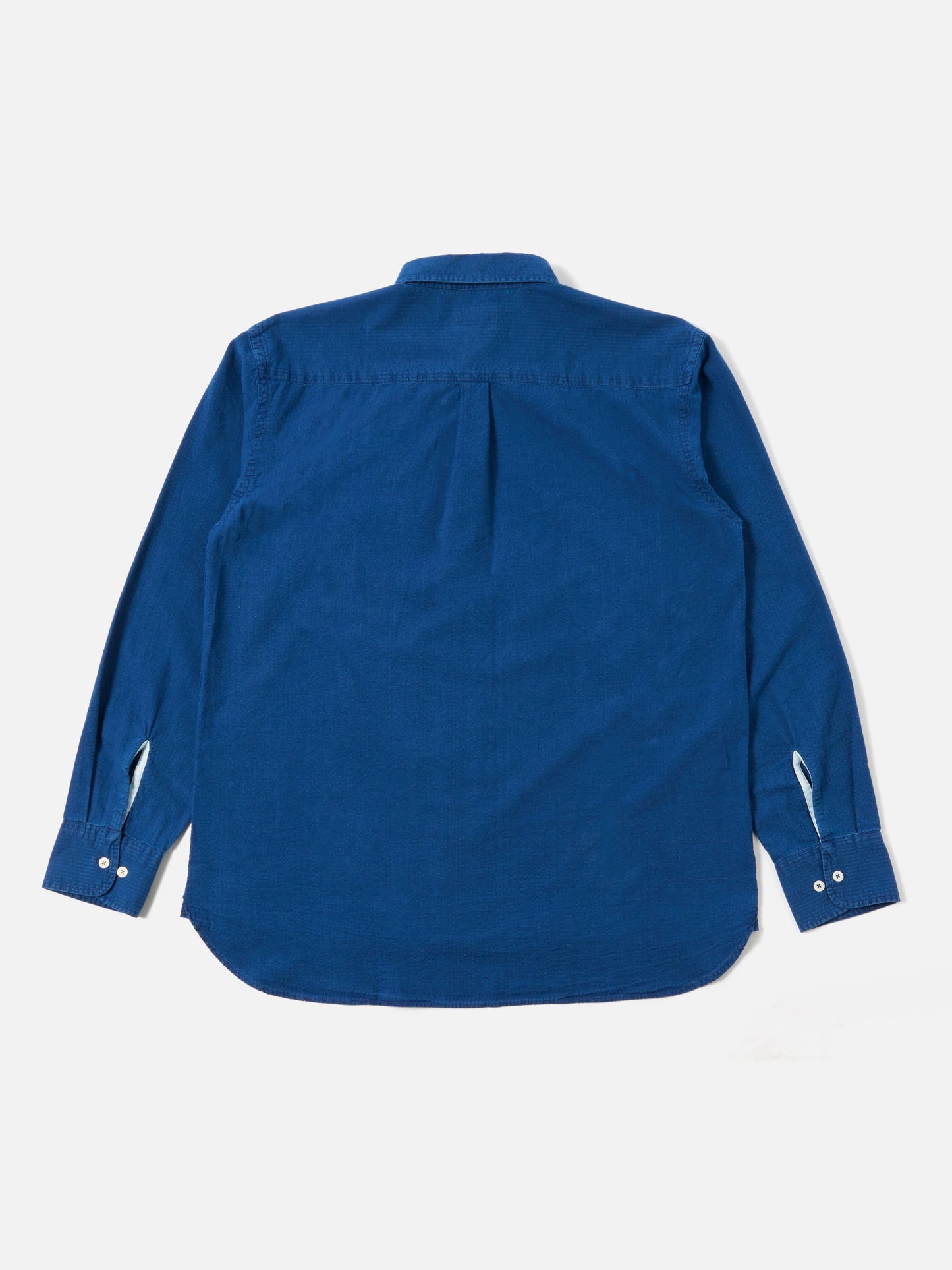 Universal Works Lazy Day Shirt in Washed Indigo Seersucker
