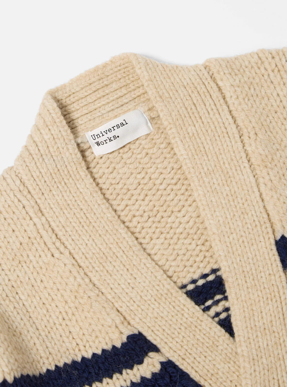 Universal Works Langdale Chunky Knit Wool Cardigan in Sand