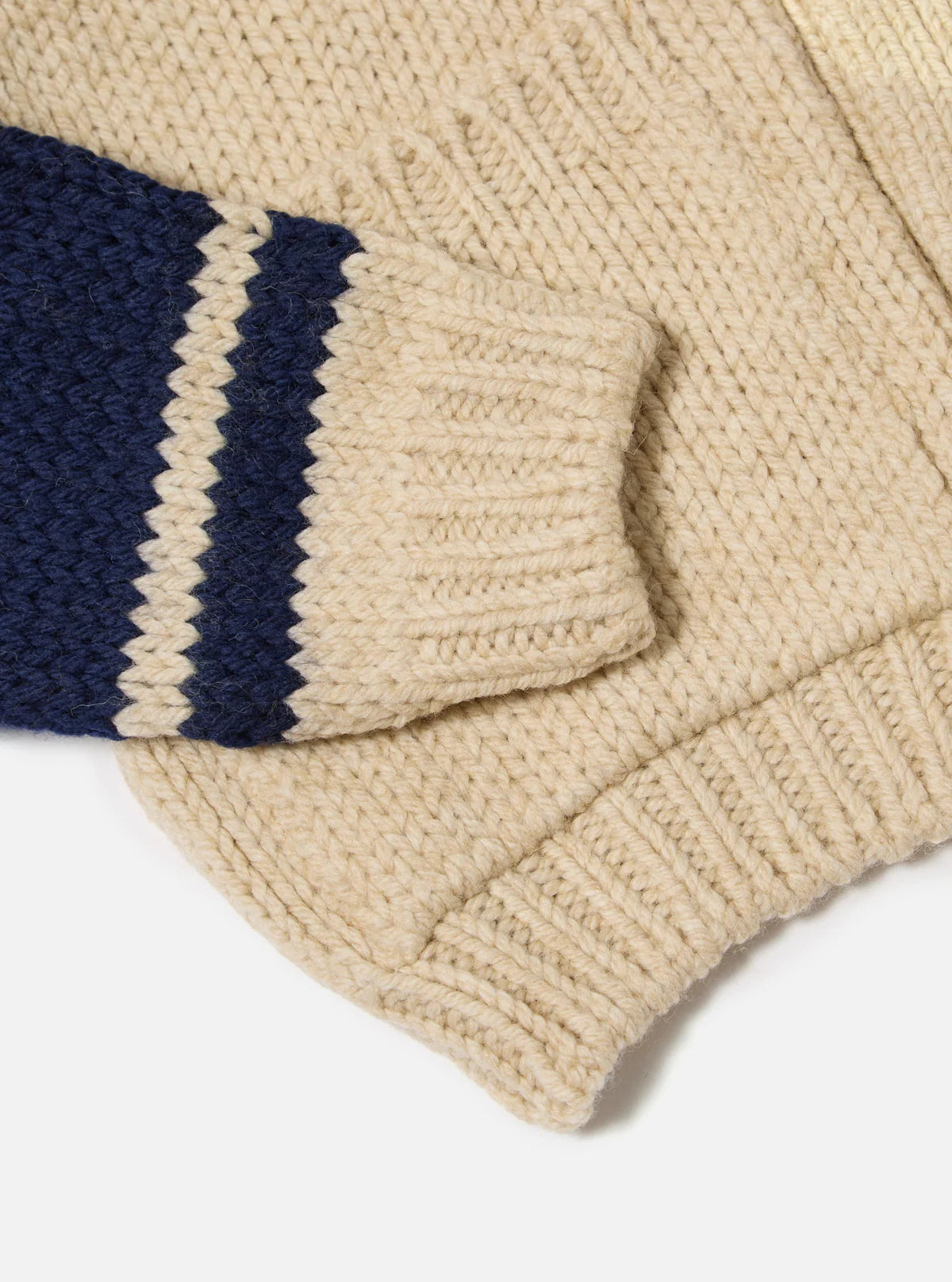Universal Works Langdale Chunky Knit Wool Cardigan in Sand