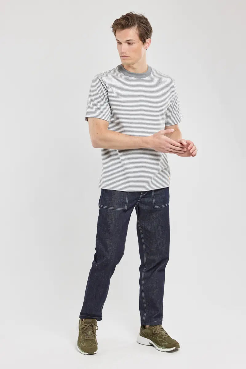 Armor Lux Heritage Striped T-Shirt in Misty Grey & Milk