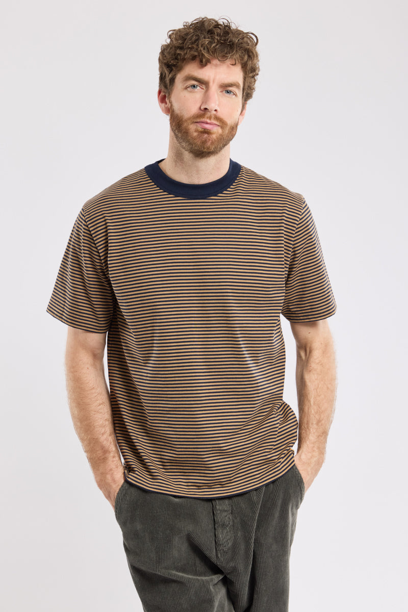 Armor Lux Heritage Striped T-Shirt in Marine Deep & Camel