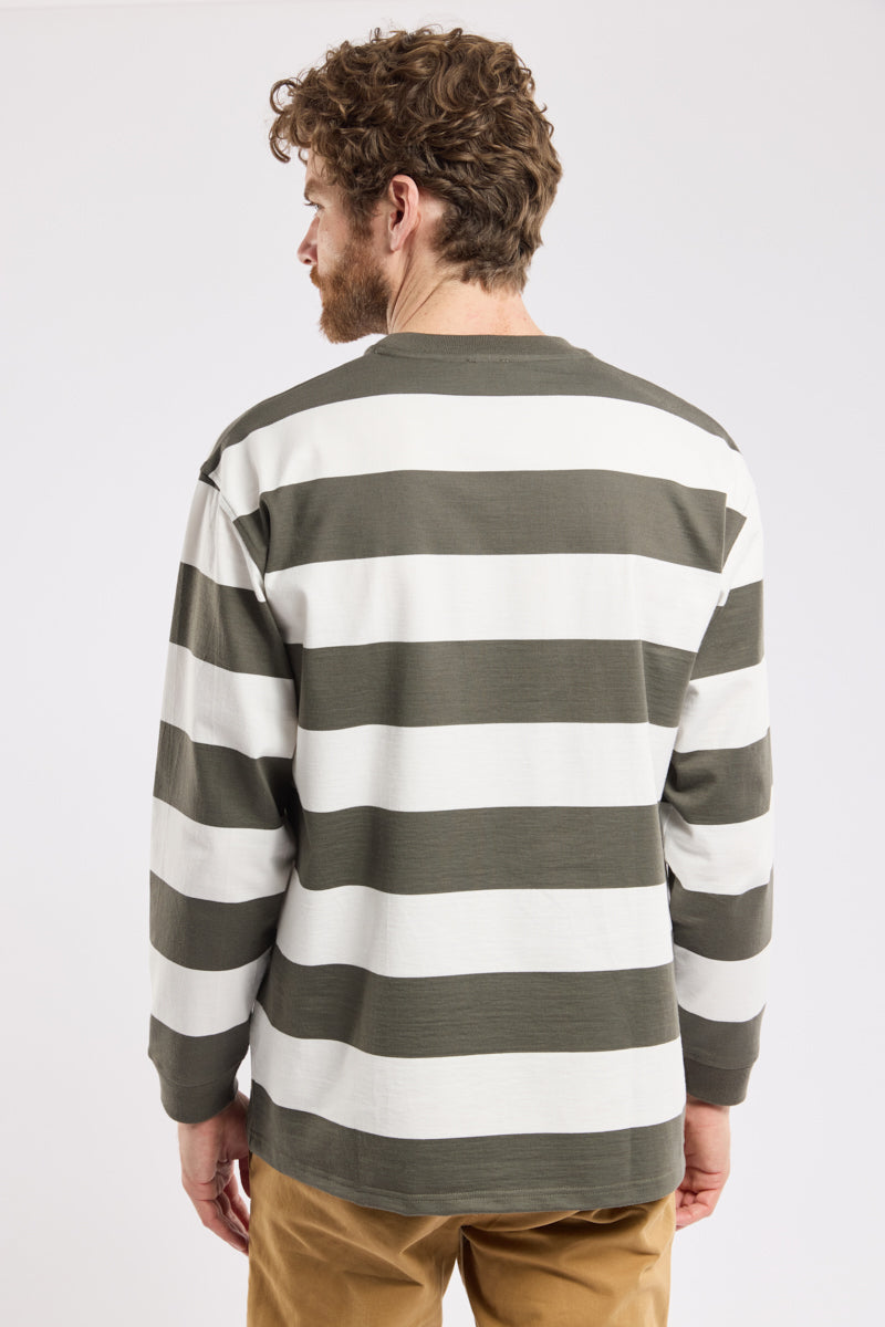 Armor Lux Long Sleeved Striped T-Shirt in Chimera Olive/Milk