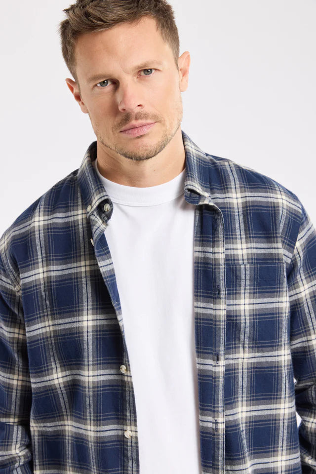 Armor Lux Checkered Flannel Shirt in Marine Deep