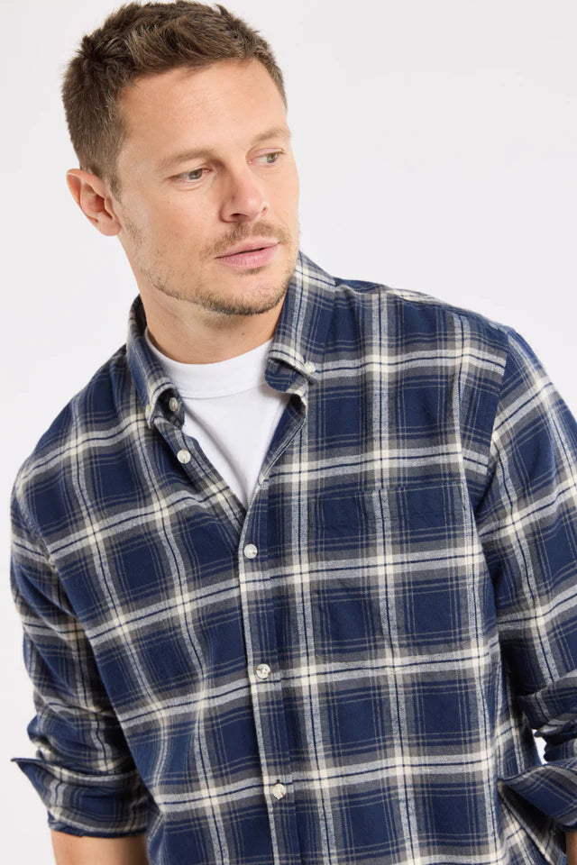 Armor Lux Checkered Flannel Shirt in Marine Deep