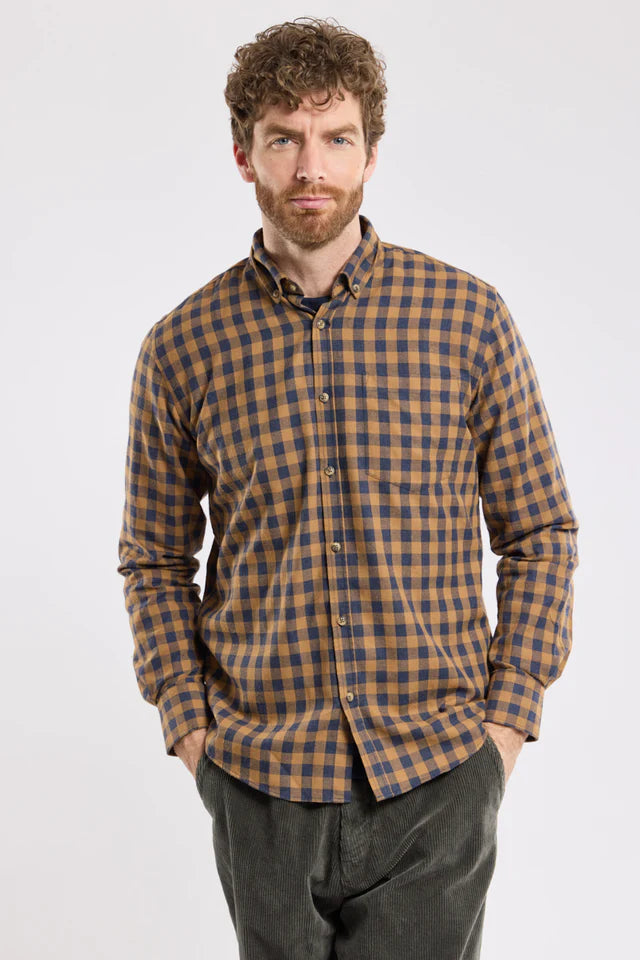 Armor Lux Checkered Flannel Shirt in Camel