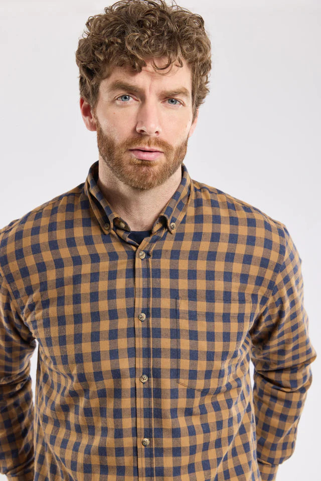 Armor Lux Checkered Flannel Shirt in Camel