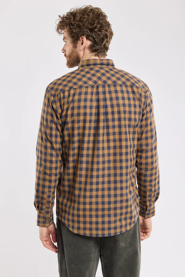 Armor Lux Checkered Flannel Shirt in Camel