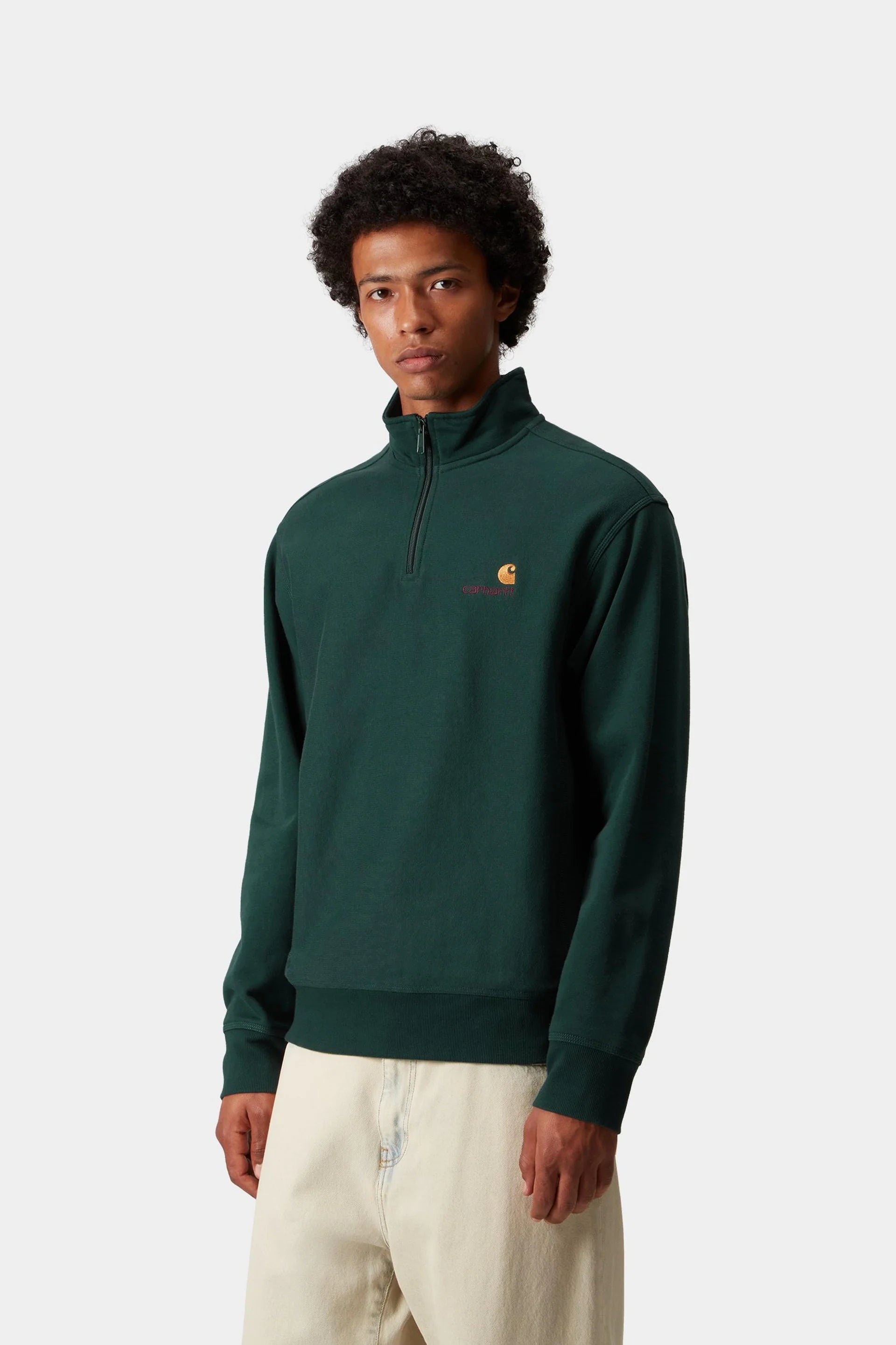 Carhartt WIP Half Zip Script Sweat in Dark Fir | The Rake