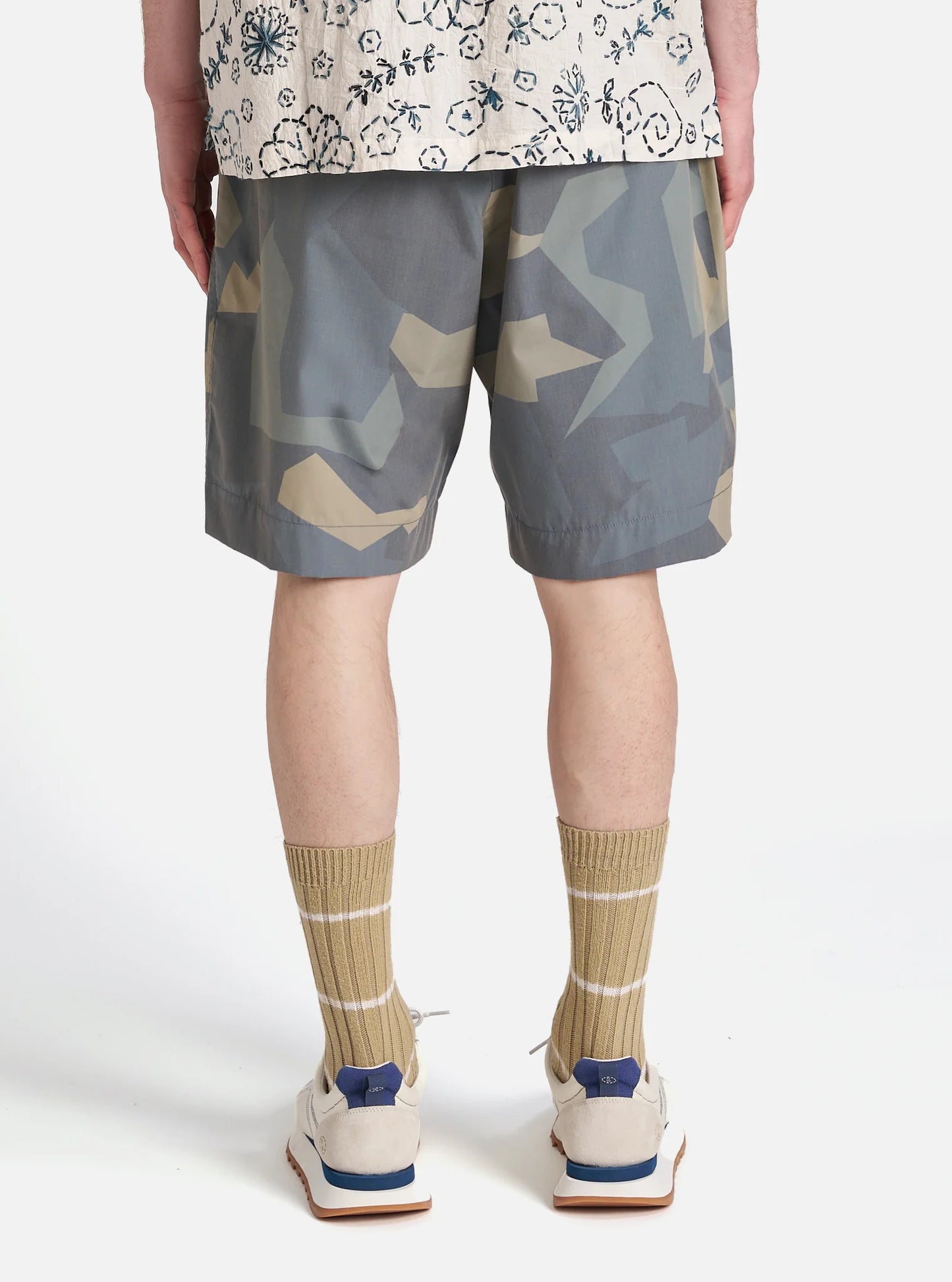 master-piece x Universal Works Pleated Track Short in Blue Camo Printed Recycled Polytech