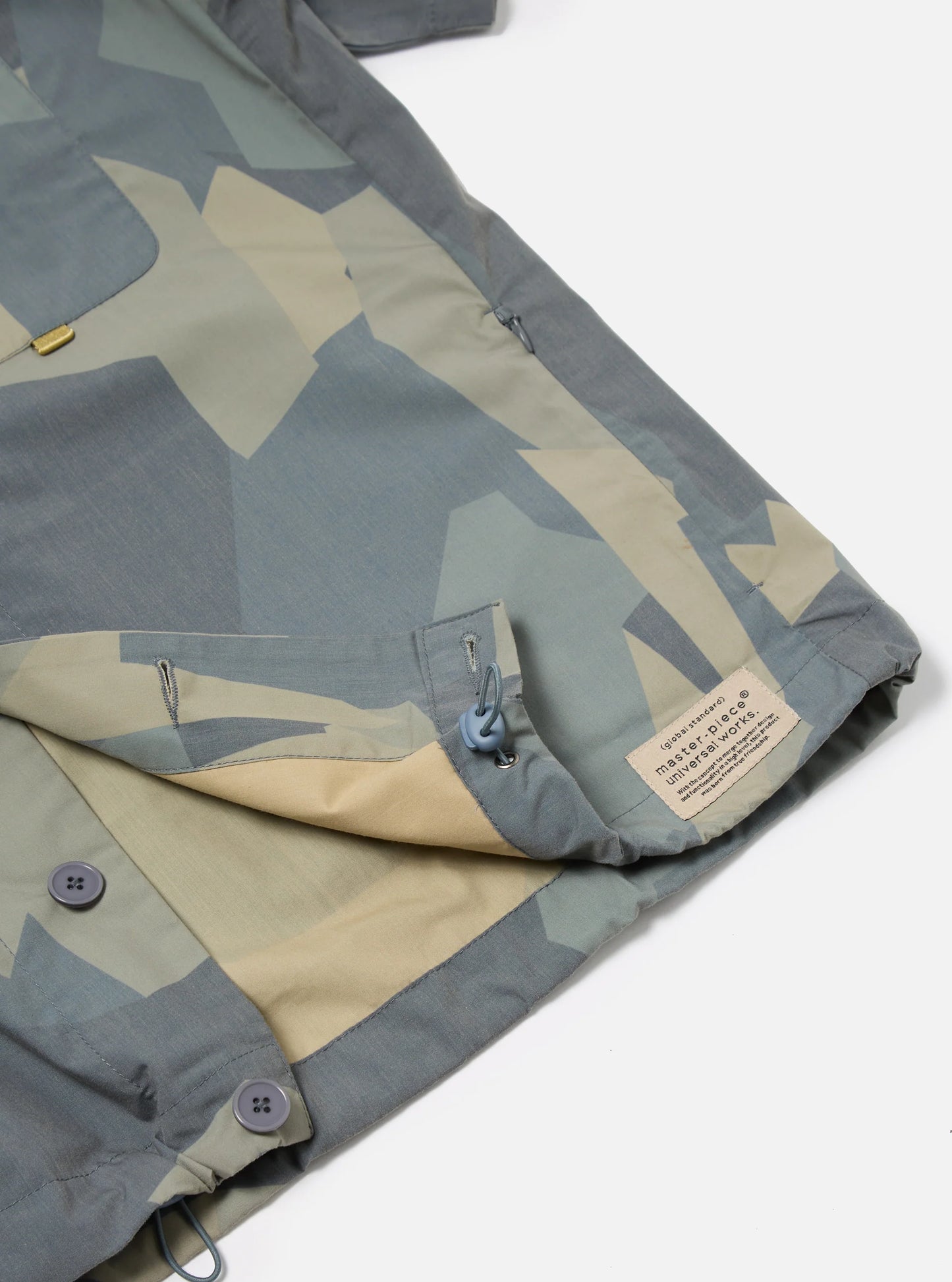 master-piece x Universal Works Tech Overshirt in Blue Camo Recycled Polytech