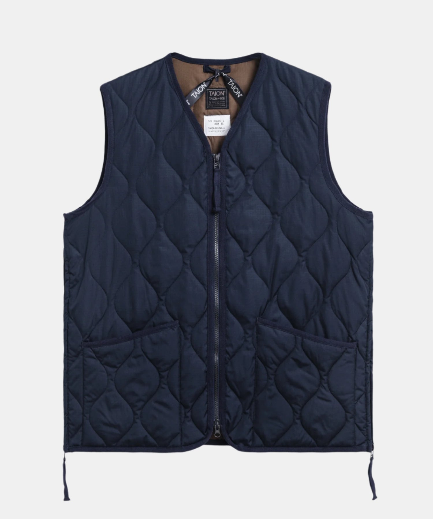 TAION Military Zip V-Neck Down Vest in Dark Navy