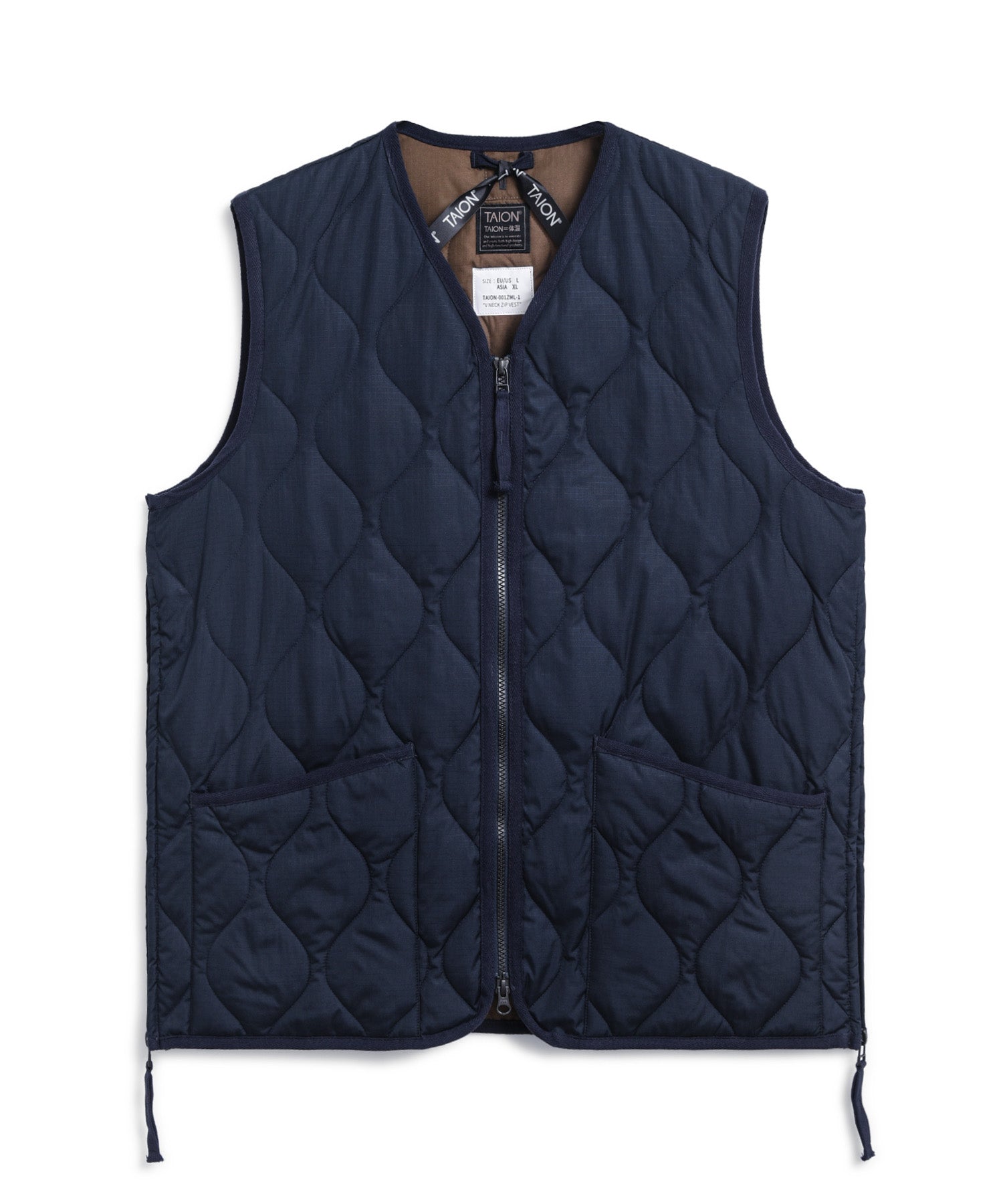 TAION Military Zip V-Neck Down Vest in Dark Navy | The Rake