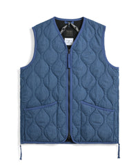 TAION Military Zip V-Neck Down Vest in Indigo Denim