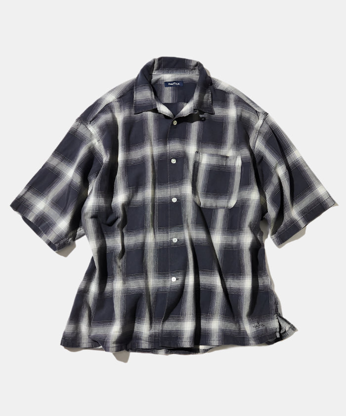 Nautica Japan Ombre Bleached Short Sleeve Shirt in Navy