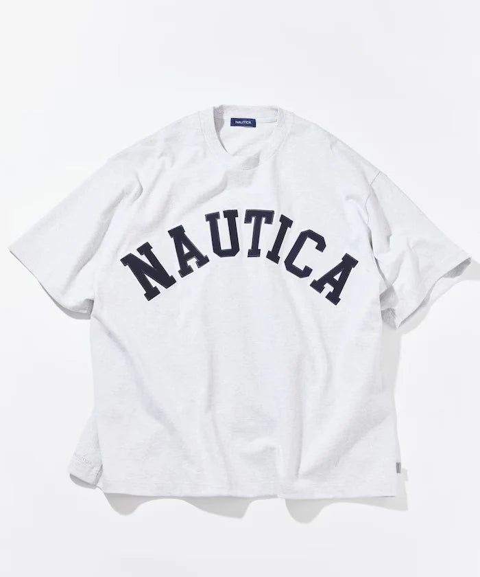 Nautica Japan Arch Logo Piece Dyed Tee in Light Gray