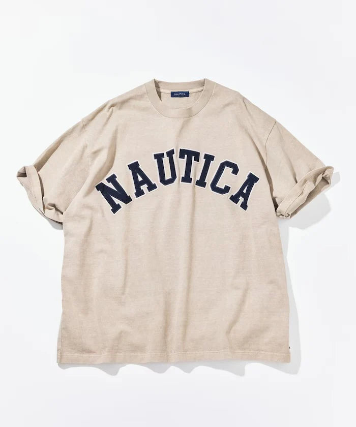 Nautica Japan Arch Logo Pigment Dyed Tee in Beige
