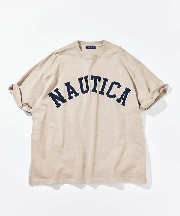 Nautica Japan Arch Logo Pigment Dyed Tee in Beige