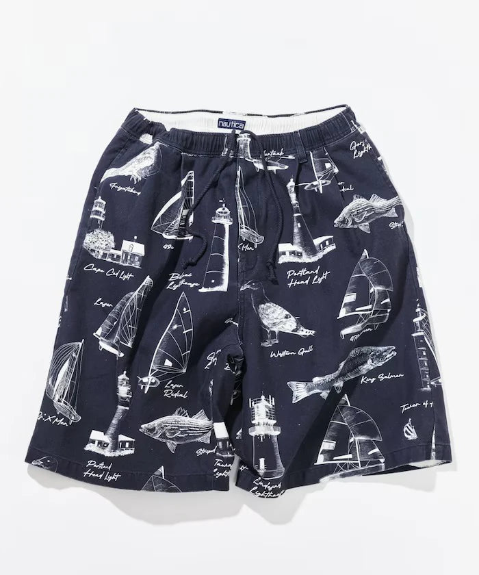 Nautica Japan All-Over Ocean Print Shorts in Navy