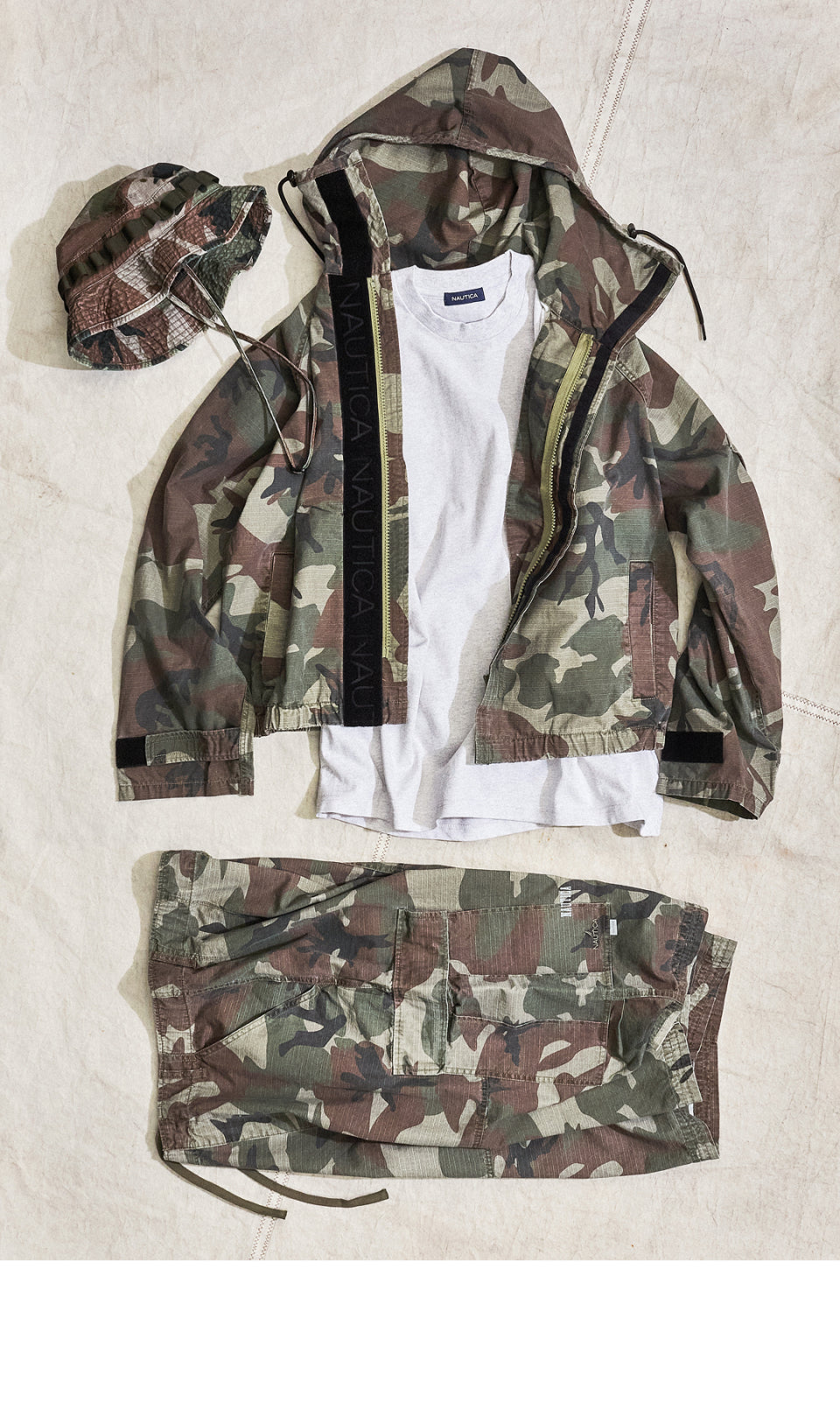 Nautica Japan Ripstop Camo Spindle Jacket in Olive