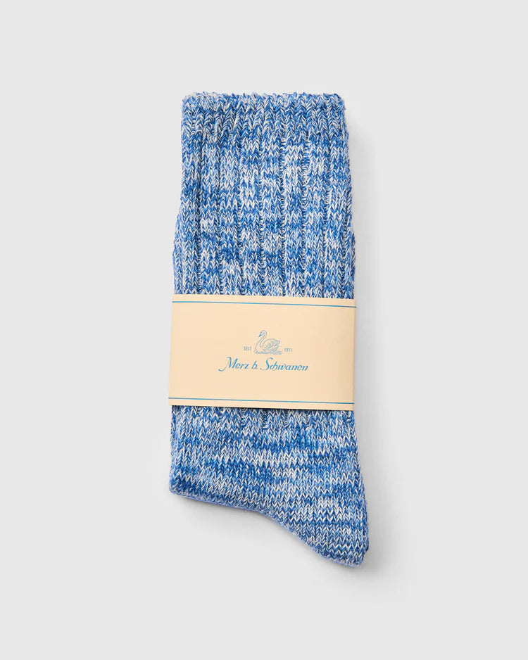 Merz B. Schwanen Melange Cotton Socks in Denim Blue Nature