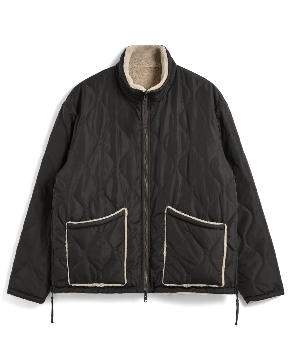 TAION Military Reversible Down Boa Hi Neck Jacket in Choco x Beige