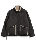 TAION Military Reversible Down Boa Hi Neck Jacket in Choco x Beige