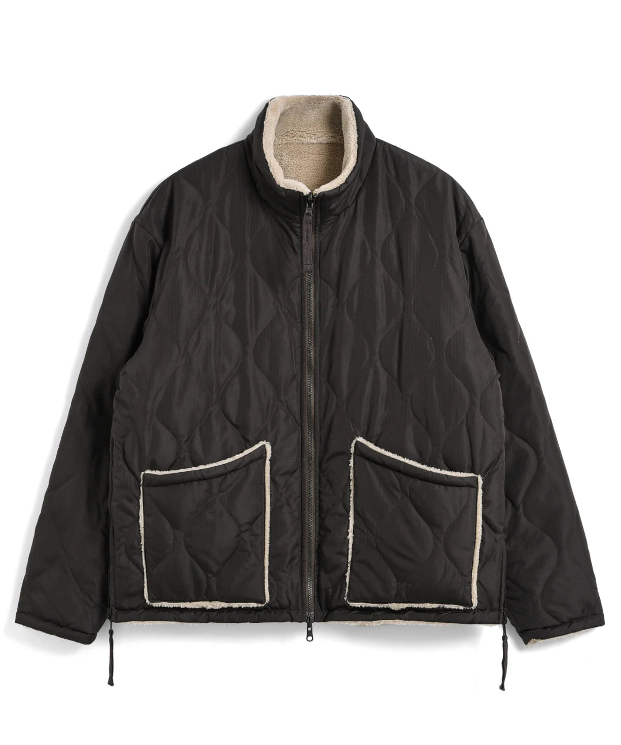 TAION Military Reversible Down Boa Hi Neck Jacket in Choco x Beige