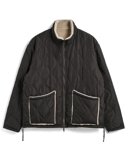 TAION Military Reversible Down Boa Hi Neck Jacket in Dark Choco