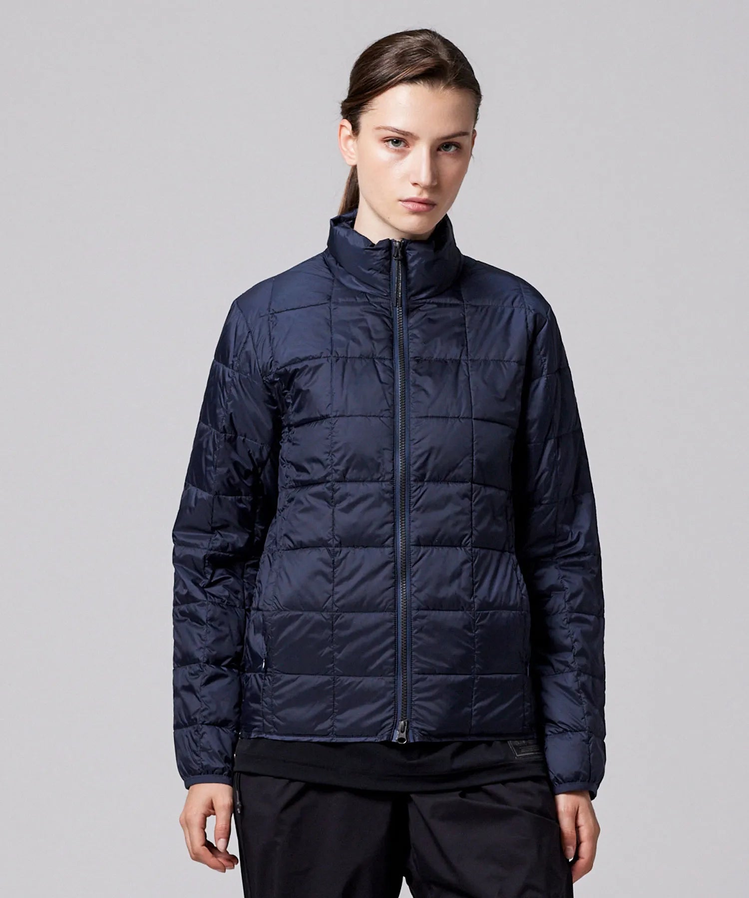 TAION Unisex Basic Hi Neck W-Zip Down Jacket in Navy