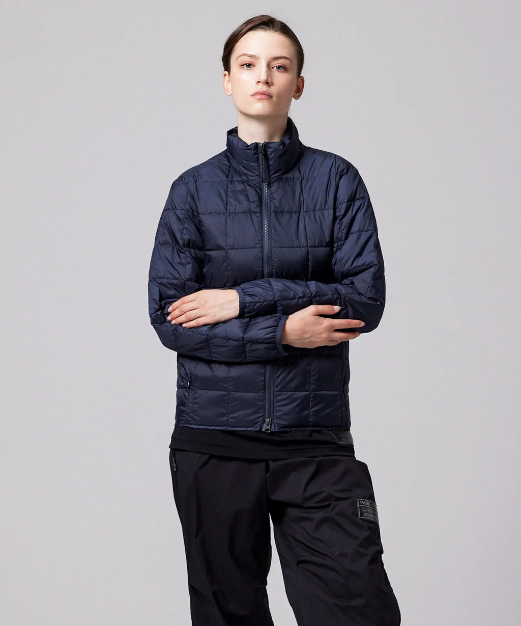 TAION Unisex Basic Hi Neck W-Zip Down Jacket in Navy