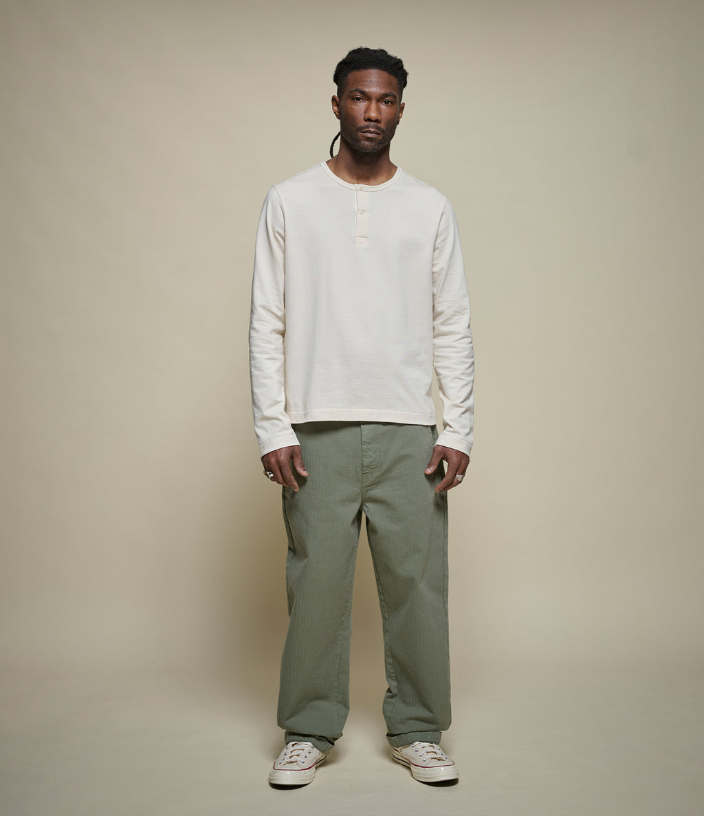 Merz b. Schwanen 2M16LS Cropped Vintage Machine Refined Fit Henley in Nature