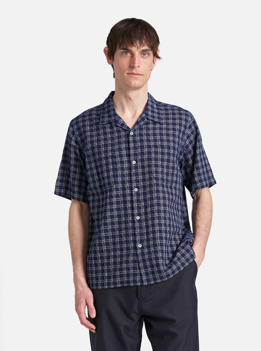 Universal Works Sal Road Shirt in Indigo Indigo Cotton Check
