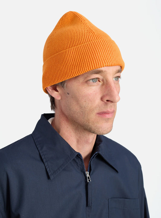 Universal Works Watch Cap in Orange Cotton Rib
