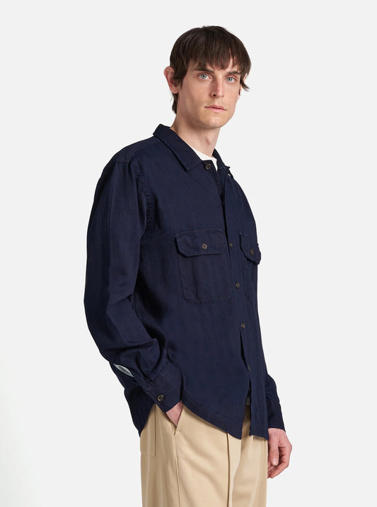 Universal Works L/S Utility Shirt in Indigo Herringbone Denim
