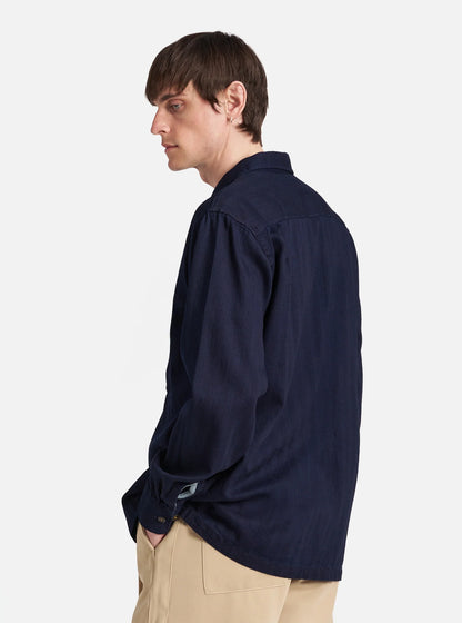 Universal Works L/S Utility Shirt in Indigo Herringbone Denim