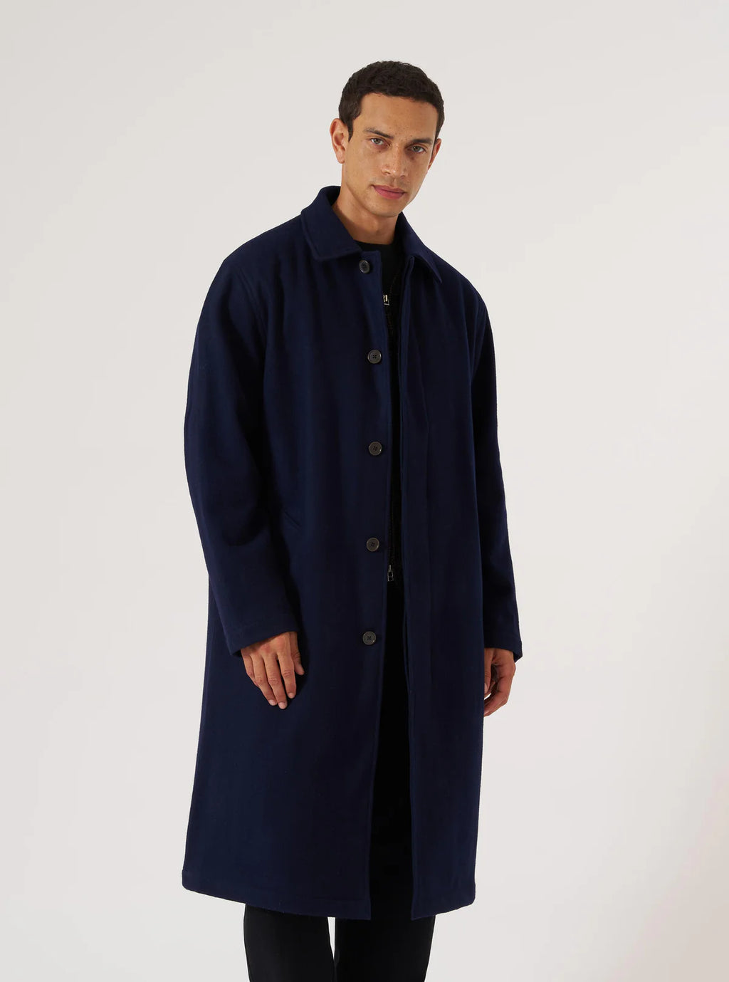 Universal Works Mowbray Mac Coat in Navy