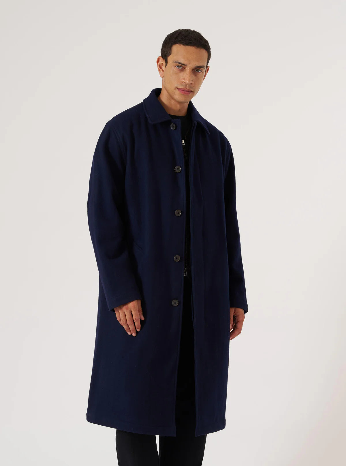 Universal Works Mowbray Mac Coat in Navy