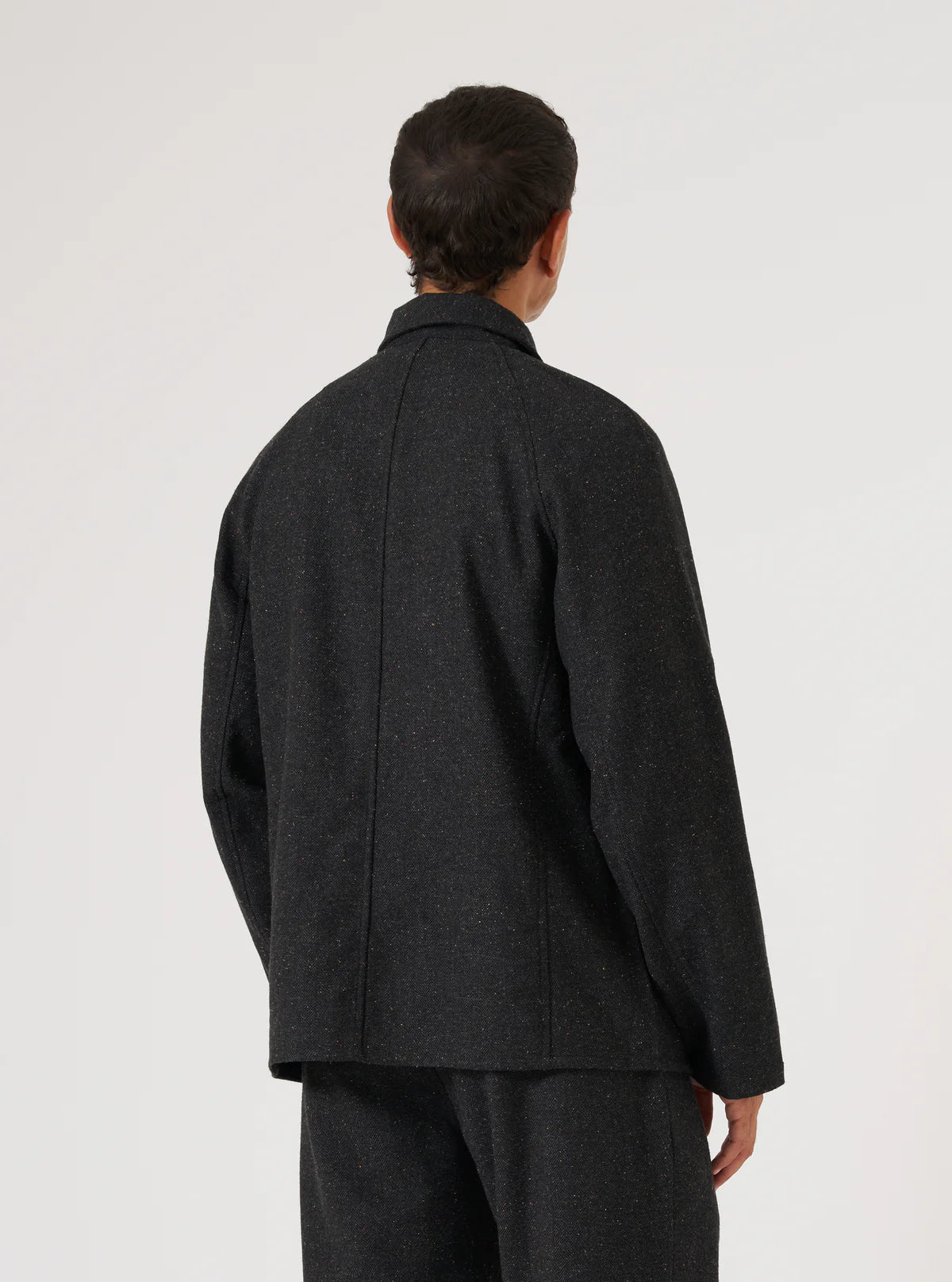 Universal Works Salt n Pepper Tweed Station Jacket in Black