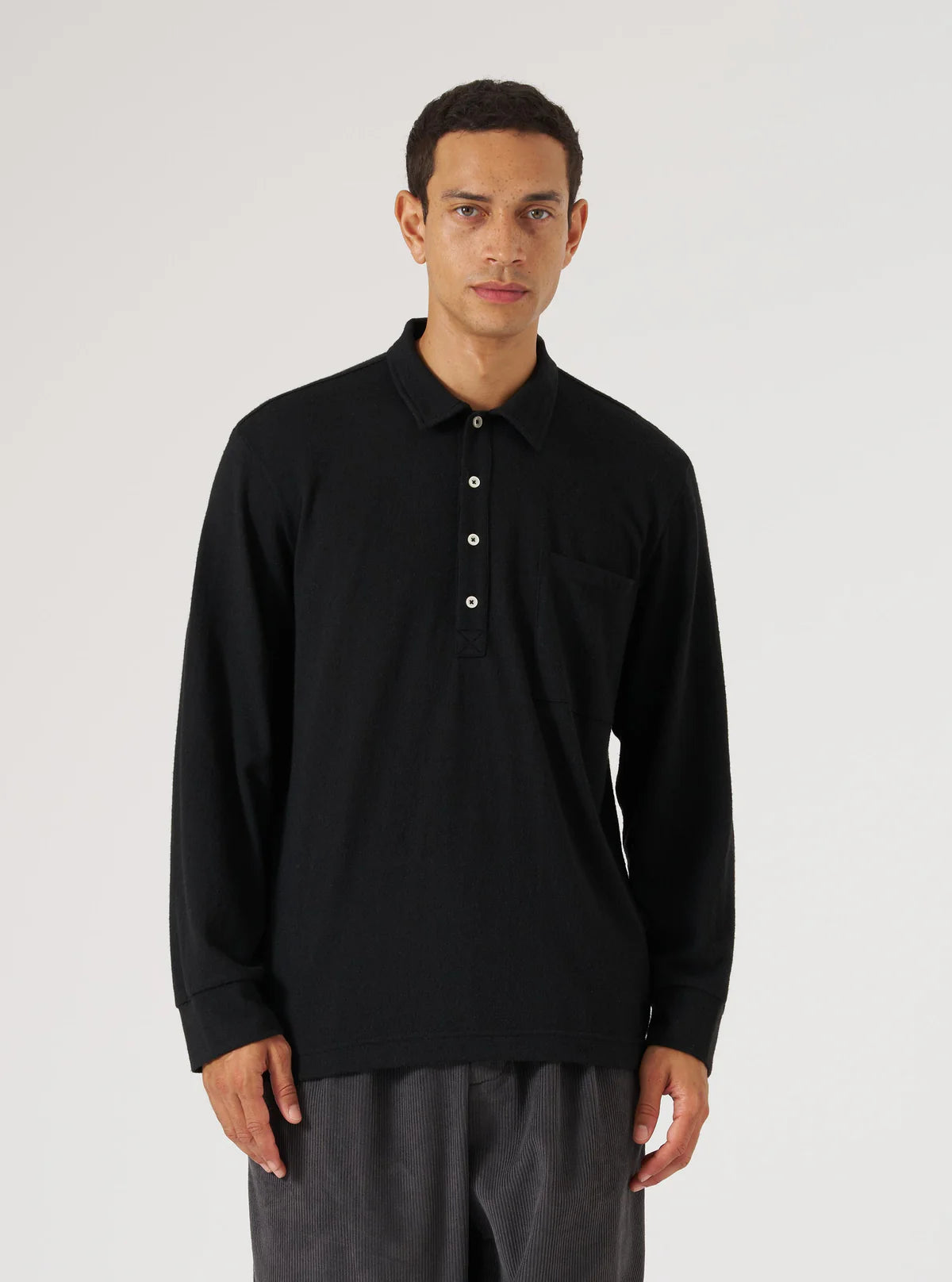 Universal Works Wool Mix Pullover Shirt in Black