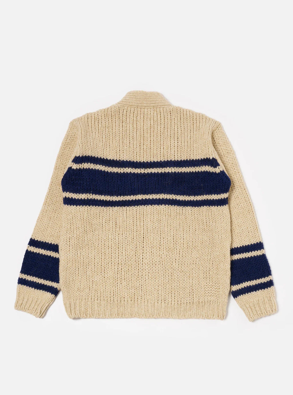 Universal Works Langdale Chunky Knit Wool Cardigan in Sand