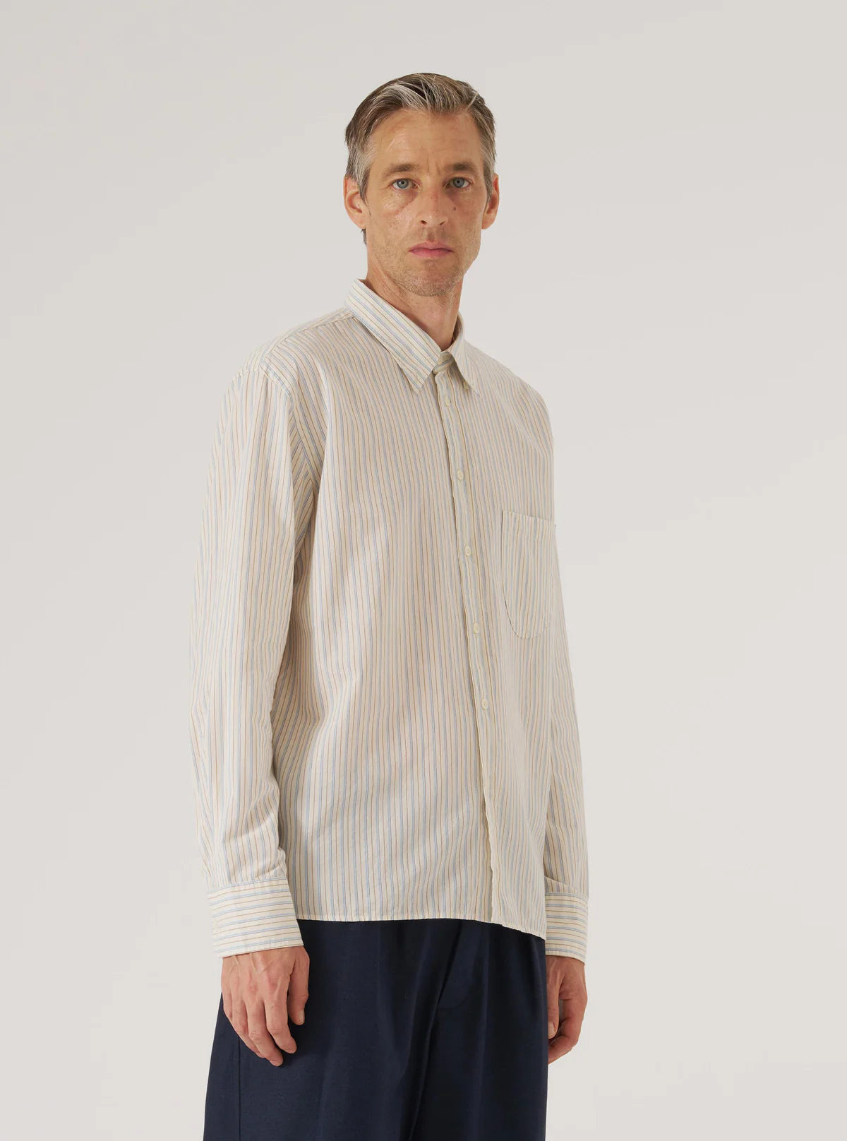 Universal Works Pop Stripe One Lazy Day Shirt in Ecru