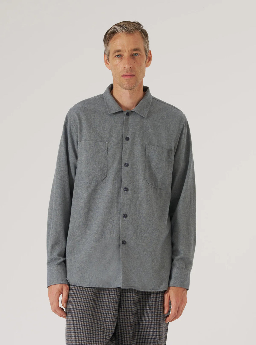 Universal Works Brushed Flannel Work Shirt in Navy