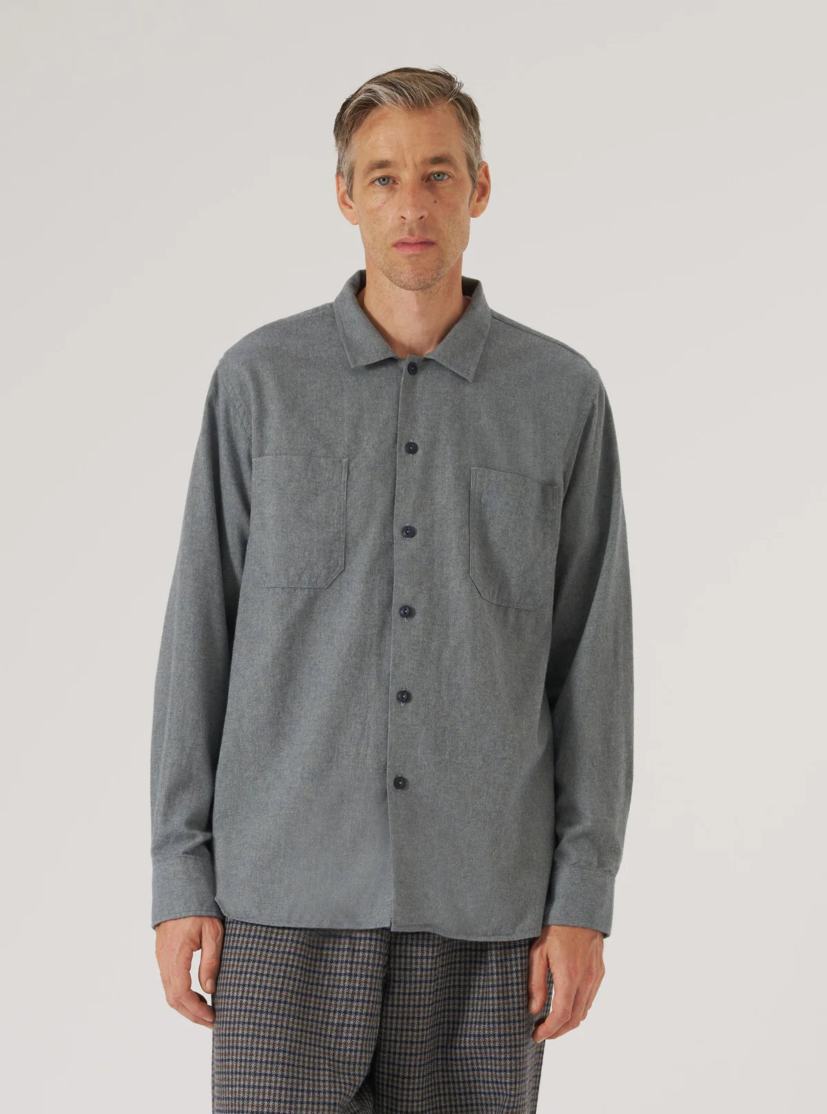 Universal Works Brushed Flannel Work Shirt in Navy