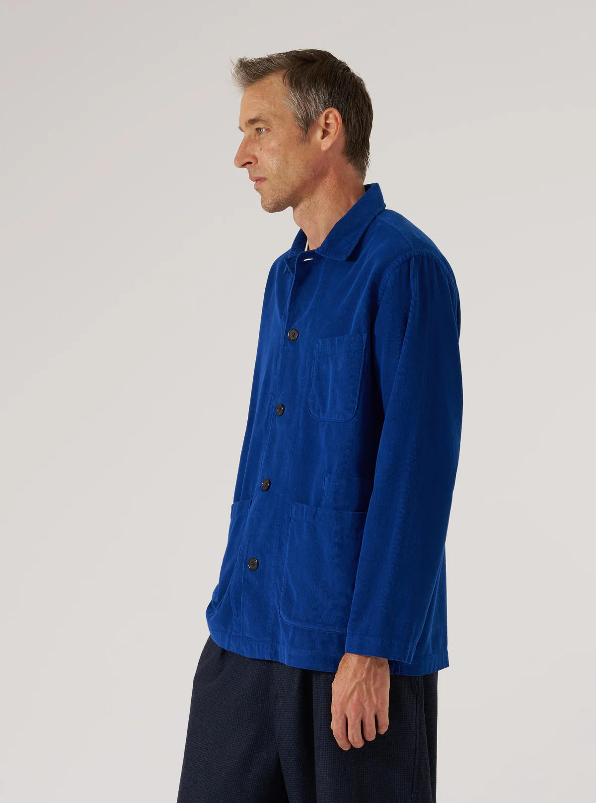 Universal Works Fine Cord Bakers Overshirt in Blue