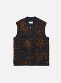 Universal Works Night Leopard Zip Waistcoat in Dark Navy & Brown
